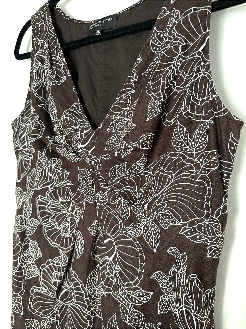 Vintage 100% Linen Chocolate Brown Floral Midi Dress Coastal Comfort Minimalist - Picture 5 of 12